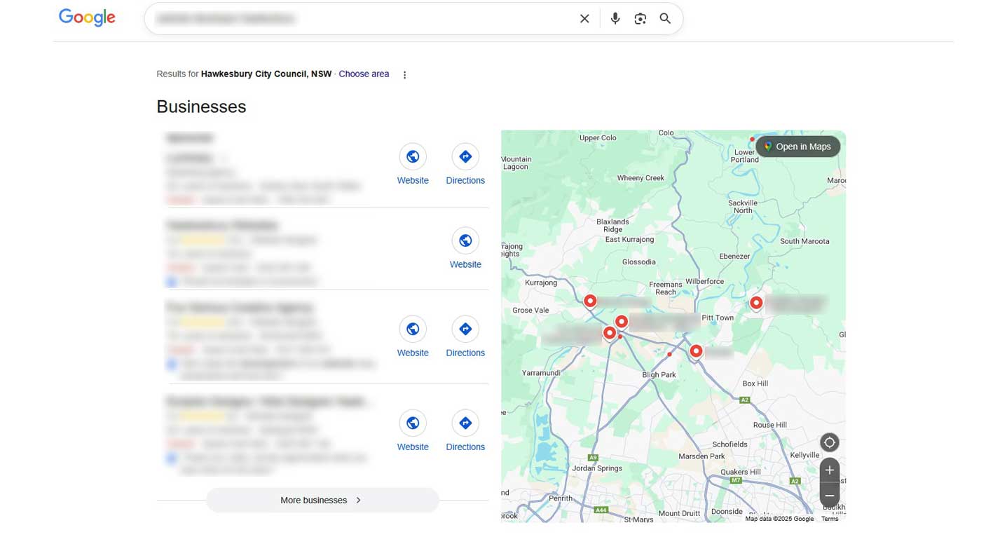 Example local search visibility result